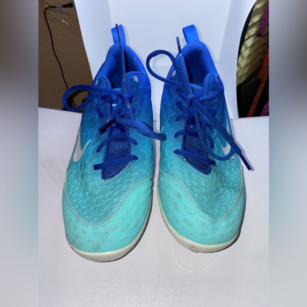 Nike Women 8.5 Hyperdiamond Lunarlon Metal Cleats Softball Blue 856492-414 Shoes